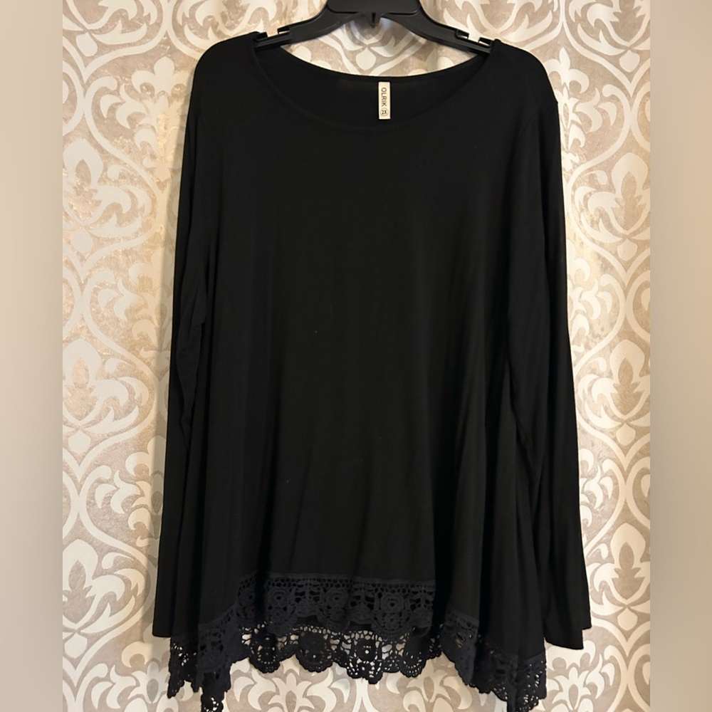 Black Long Sleeve Lace Trim Shirt